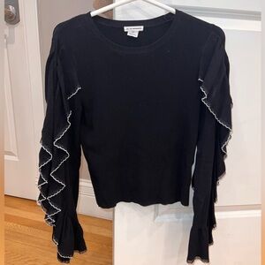 Club Monaco Black Ribbed Sweater with Ruffle Sleeves